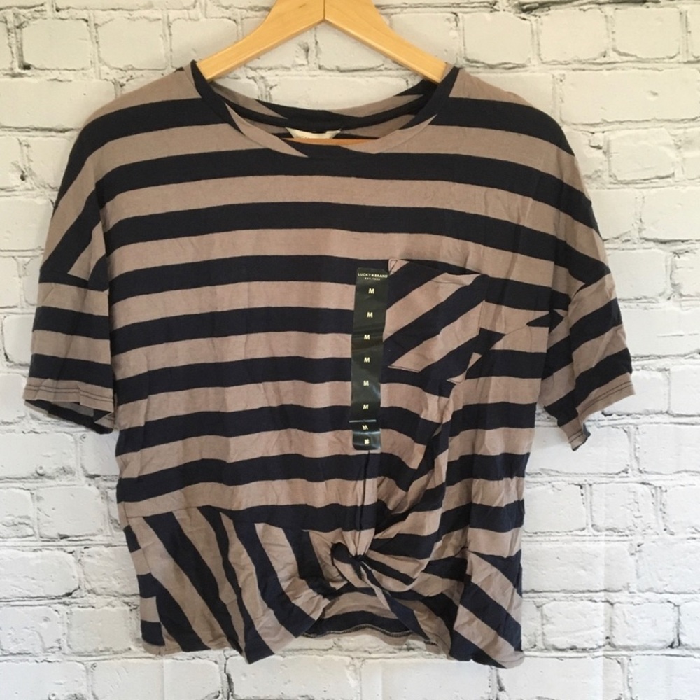 Lucky Brand Striped Twist-Hem Navy/Gray T-Shirt NWT